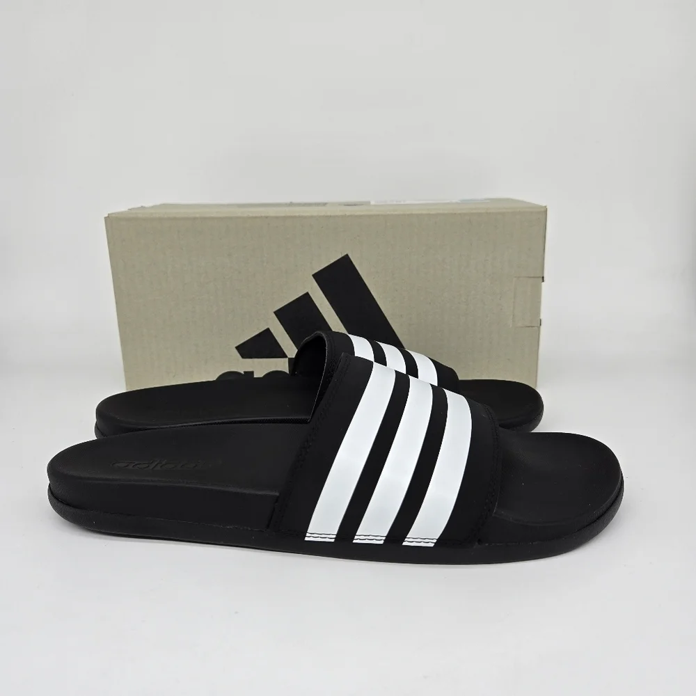 New adidas Adilette Comfort Slides Black White Men's Shoes Size 8